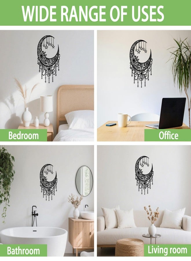 ACOSIY Black Metal Moon Wall Decor Boho Moon Phase Wall Art with Hanging Stars Floral Metal Decoration for Bedroom Living Room Indoor Outdoor - Image 5
